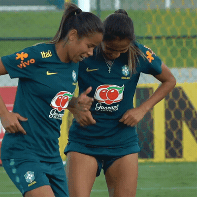 Two Female Soccer Players Wearing Jerseys That Say Guarana On Them GIF
