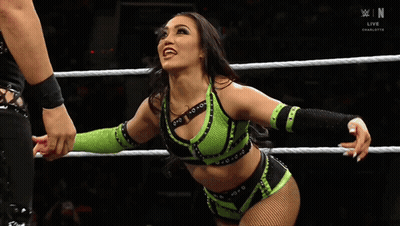 Two Female Wrestlers Are Standing In A Ring With The Word Raw On The Bottom GIF