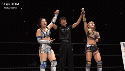 Two Female Wrestlers In A Ring With The Word Stardom On The Bottom GIF