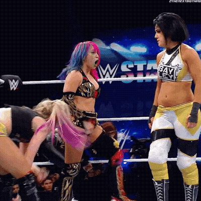Two Female Wrestlers In Ring With Waste GIF