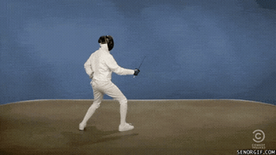 Two Fencers Are Dancing And One Is Holding A Sword With Comedy Central Written On The Bottom GIF