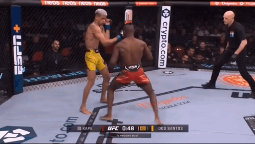 Two Fighters Are Fighting In A Boxing Ring With A Sign That Says Crypto.com GIF