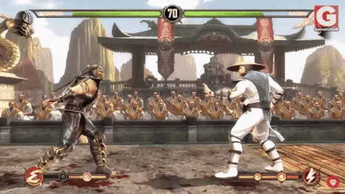 Two Fighters Are Fighting In A Video Game With The Number 70 In The Middle GIF