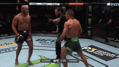 Two Fighters In A Ufc Ring With A Scoreboard That Says Burns At The Bottom GIF