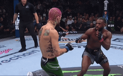 Two Fighters In Boxing Ring With Corona Ad GIF