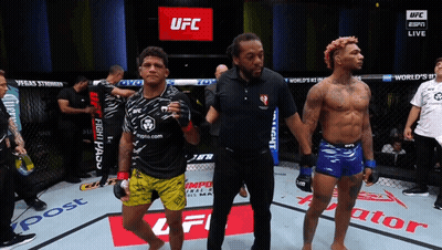 Two Fighters In UFC Ring With Referee GIF