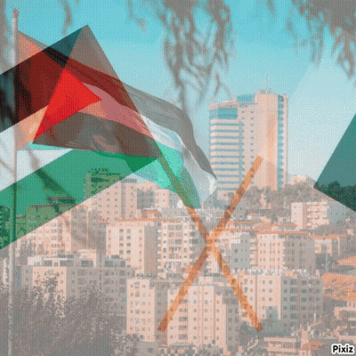 Two Flags Are Crossed In Front Of A Cityscape With Pixiz Written On The Bottom GIF