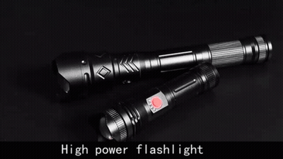 Two Flashlights Are Sitting On A Black Surface . GIF
