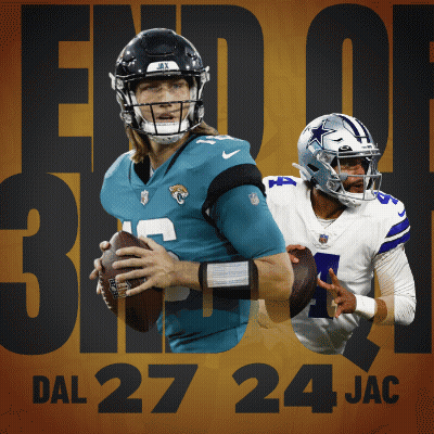 Two Football Players Are On A Poster With The Words End Of Dal 27 24 Jac GIF