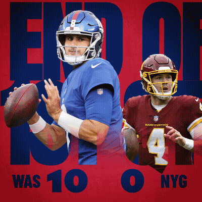 Two Football Players Are On A Red Background With The Words End Of Was 10 0 Nyg GIF