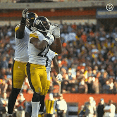 Two Football Players Celebrating Touchdown GIF