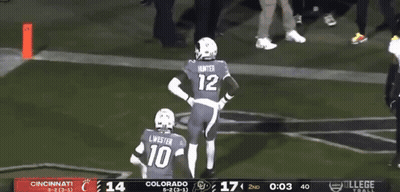 Two Football Players Celebrating Touchdown With Referee GIF