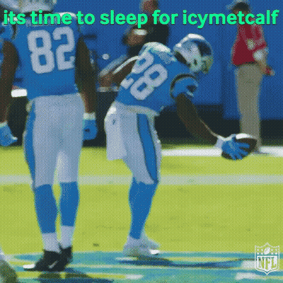 Two Football Players On A Field With The Words " Its Time To Sleep For Icymetcalf " On The Bottom GIF