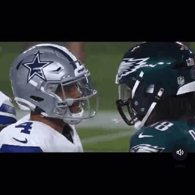 Two Football Players , One From The Cowboys And The Other From The Eagles , Are Looking At Each Other . GIF