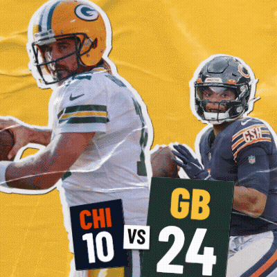 Two Football Players One From The Green Bay Packers And One From The Bears Are Playing A Game GIF