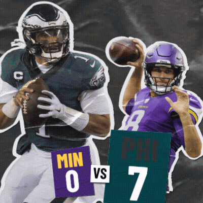 Two Football Players One From The Minnesota Vikings And One From The Eagles GIF