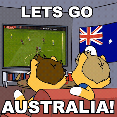 Two Foxes Watching Soccer Lets Go Australia GIF