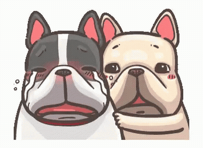 Two French Bulldogs Hugging Cartoon GIF