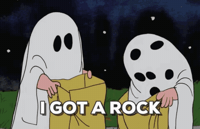 Two Ghosts Standing With I Got A Rock GIF