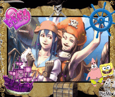 Two Girl Pirates With SpongeBob And Patrick GIF