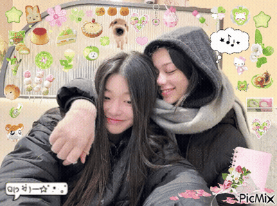 Two Girls Are Hugging Each Other In A Picmix Photo GIF