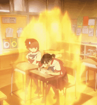 Two Girls Are Sitting At Desks In A Classroom With A Bulletin Board That Says ' Chinese ' On It GIF