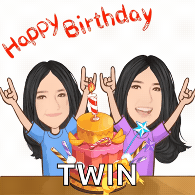 Two Girls Celebrating Birthday With Cake Saying Twin GIF