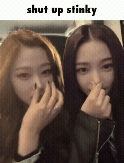 Two Girls Covering Noses Saying Shut Up Stinky GIF