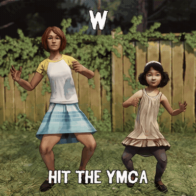 Two Girls Dancing In Front Of Wooden Fence Saying Hit The YMCA GIF
