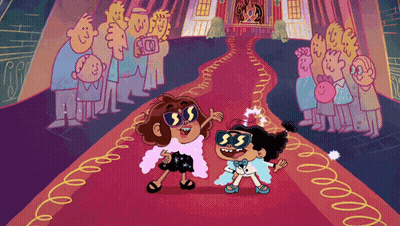 Two Girls Dancing on Red Carpet