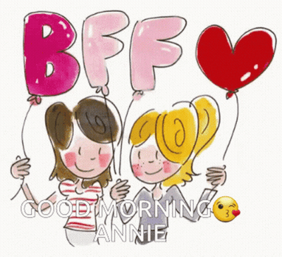 Two Girls Holding Balloons Saying BFF Good Morning Anne GIF