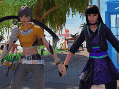 Two Girls Holding Hands In Video Game GIF