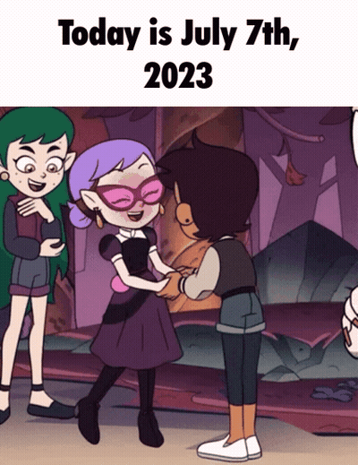 Two Girls Hugging Cartoon Saying July 7Th 2023 GIF
