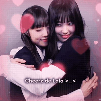 Two Girls Hugging Saying Cheerz De Lala GIF