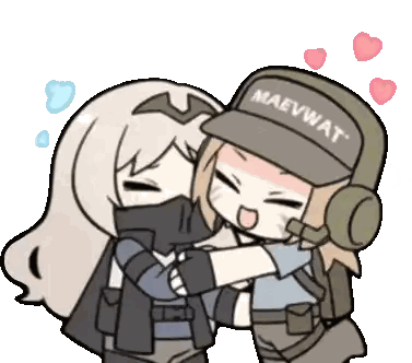 Two Girls Hugging With Maewwat Hat Sticker