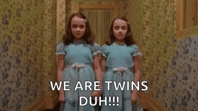 Two Girls In Blue Dresses Saying We Are Twins GIF
