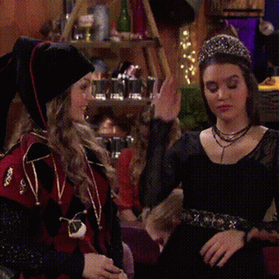 Two Girls In Costumes Are Standing Next To Each Other And The Words All Right Are Above Them GIF
