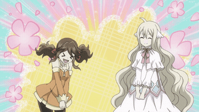Two Girls In Dresses With Flowers GIF
