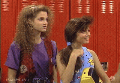 Two Girls In Front Of Red Lockers GIF