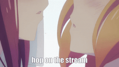 Two Girls Kissing Caption Hop On The Stream GIF