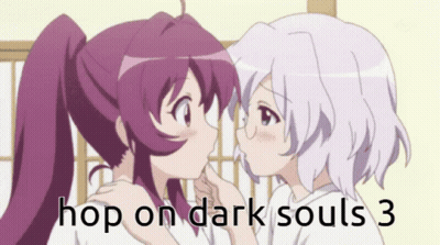 Two Girls Kissing Hop On Dark Souls 3 GIF