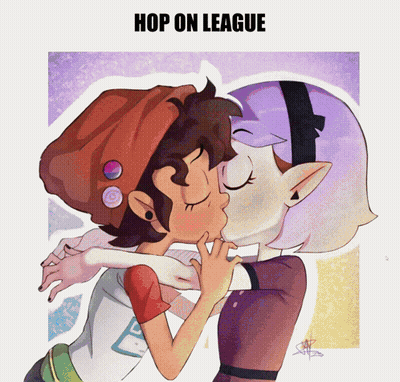 Two Girls Kissing Hop On League GIF