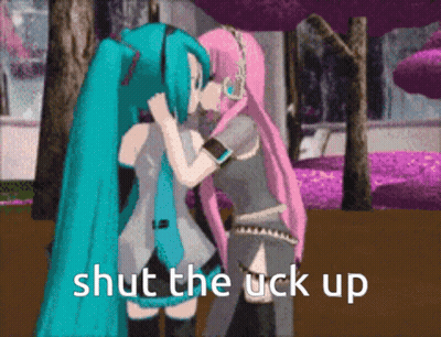 Two Girls Kissing Shut The Uck Up GIF