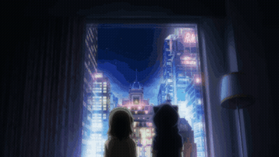Two Girls Looking Out Window At Night GIF