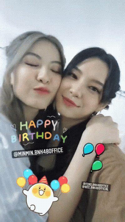 Two Girls Posing With Balloons Happy Birthday GIF