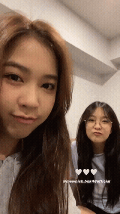 Two Girls Posing With Mewnich Bnk48official GIF