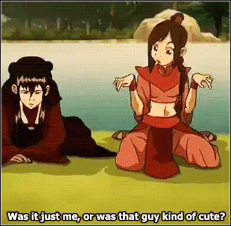 Two Girls Sitting Next To Each Other With Words Was It Just Me Or Was That Guy Kind Of Cute GIF