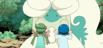Two Girls Standing Next To Cartoon Character GIF
