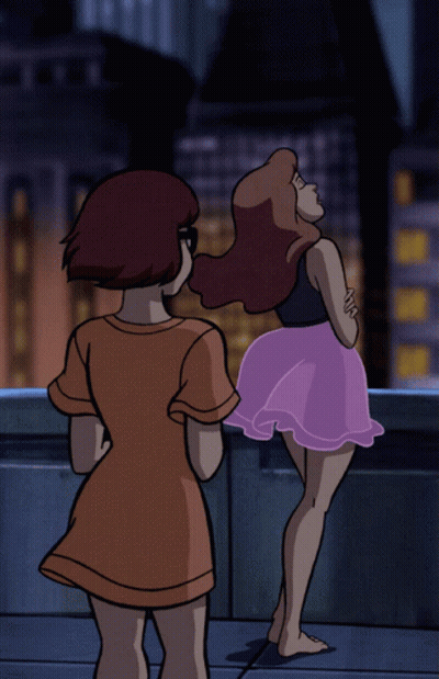 Two Girls Standing On Balcony GIF