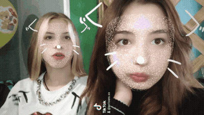 Two Girls With Cat Faces GIF
